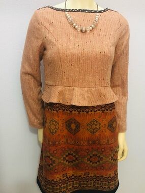 Peplum Sweater Dress in Dusty Peach and Rust